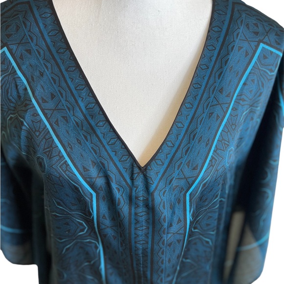 DANA BUCHMAN women’s top size medium teal blue kimono slit open sleeves print - Picture 4 of 11